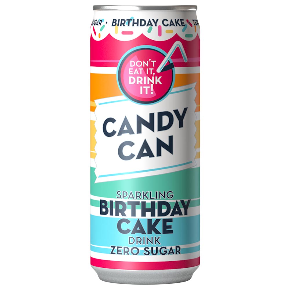 Candy Can Sparkling Birthday Cake Zero Sugar Can 330ml - 12 x 330ml Cans