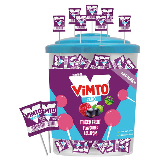 Vimto Zero Mix Fruit Flavoured Lollipops Jar - 125 x 8. 3g Lollipops