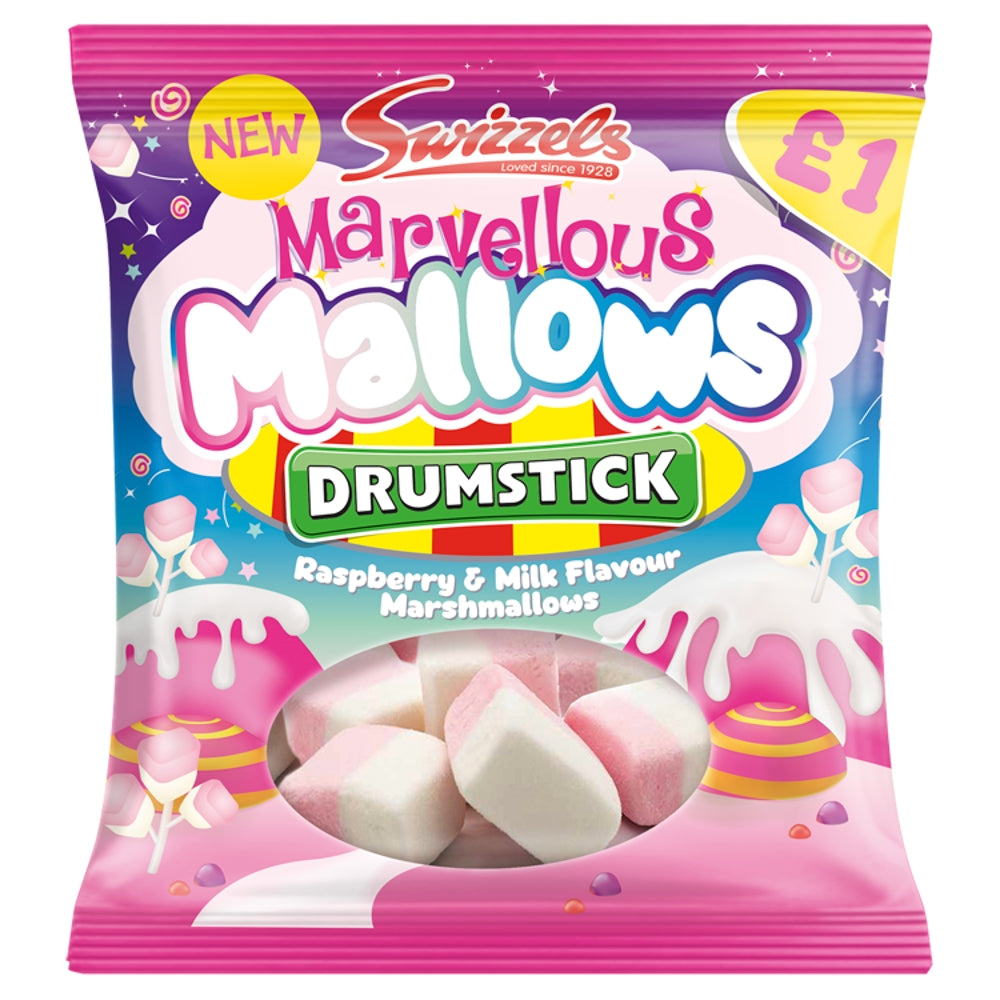 Swizzels Marvellous Mallows Drumstick Bag 110g £1 PMP - 12 x 110g Bags
