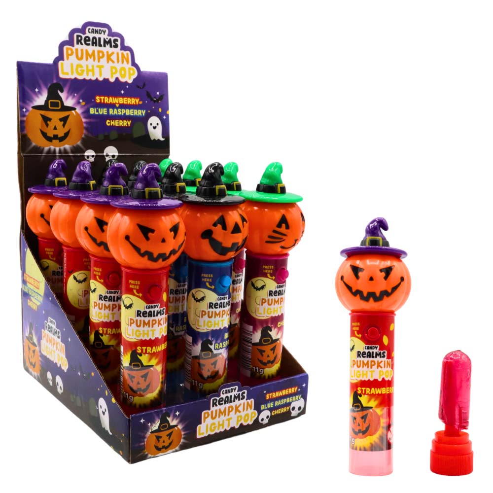 Candy Realms Halloween Pumpkin Light Pop 11g - 12 x 11g Lollipops