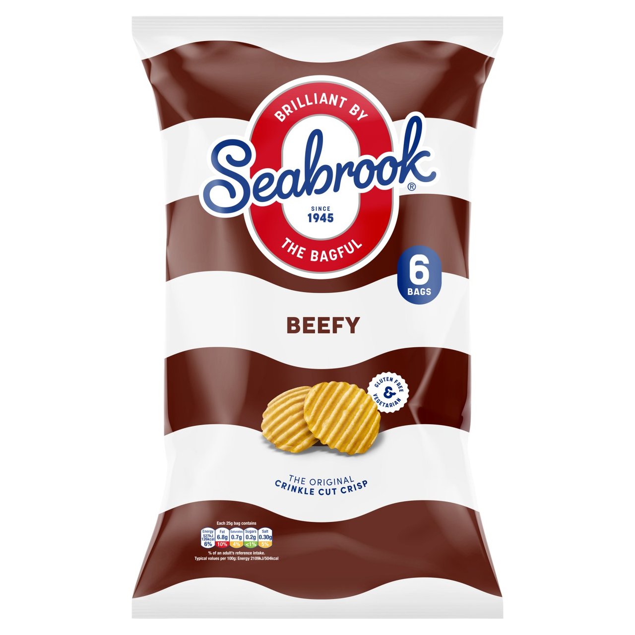 Seabrook Crinkle Cut Beefy Crisps 6 Pack - 8 x (6 x 25g)