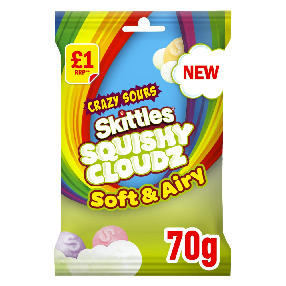 Skittles Squishy Cloudz Sour Sweets Fruit Flavoured Sweets Treat Bag 70g PMP £1 - 14 x 70g Bags