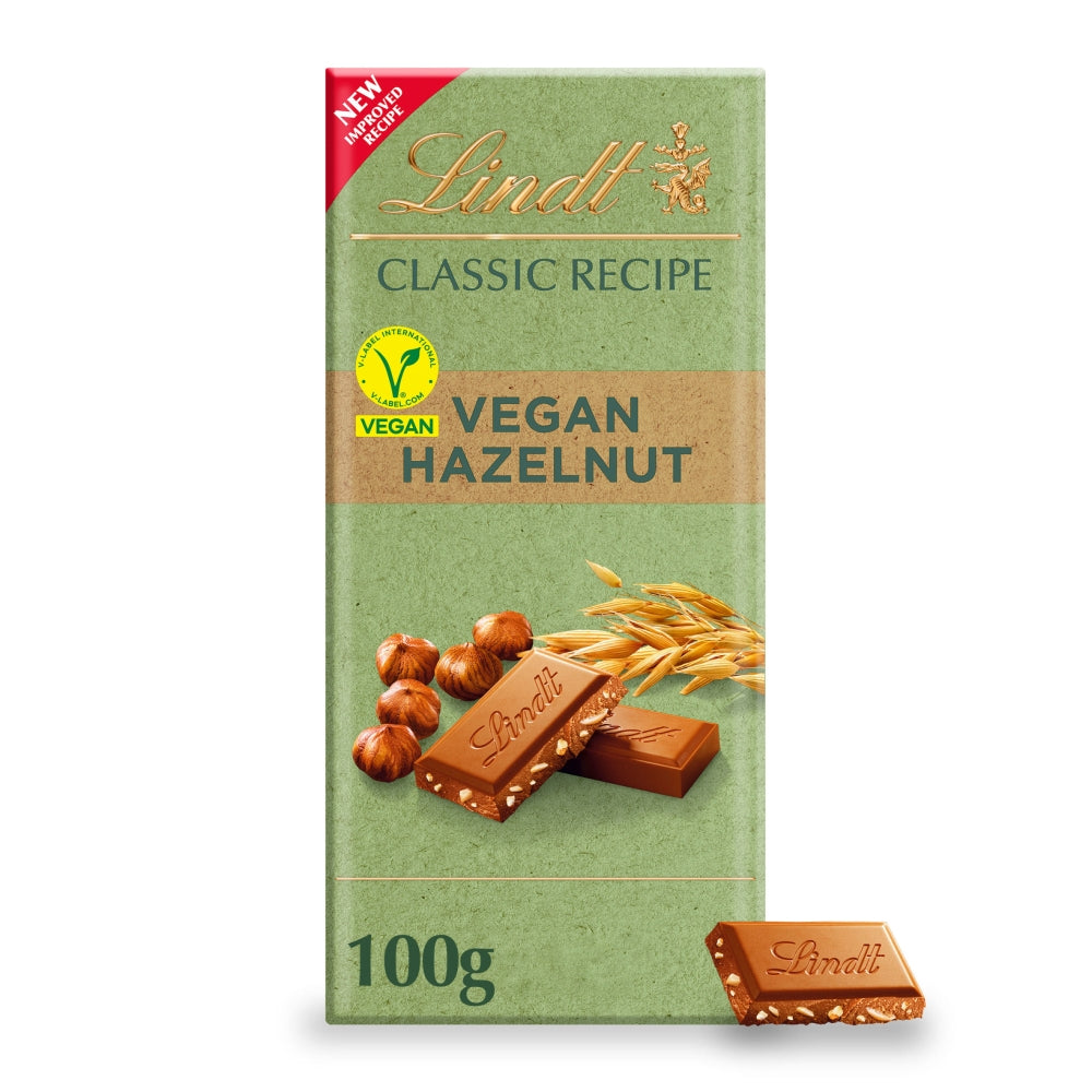 Lindt Classic Recipe Vegan Hazelnut Chocolate Bar 100g - 20 x 100g Bars