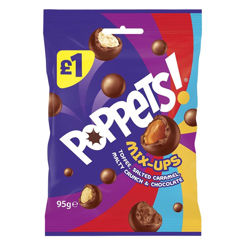 Poppets Mix-Ups Toffee, Salted Caramel, Malty Crunch & Chocolate 195g £1 PMP - 10 x 95g Bags