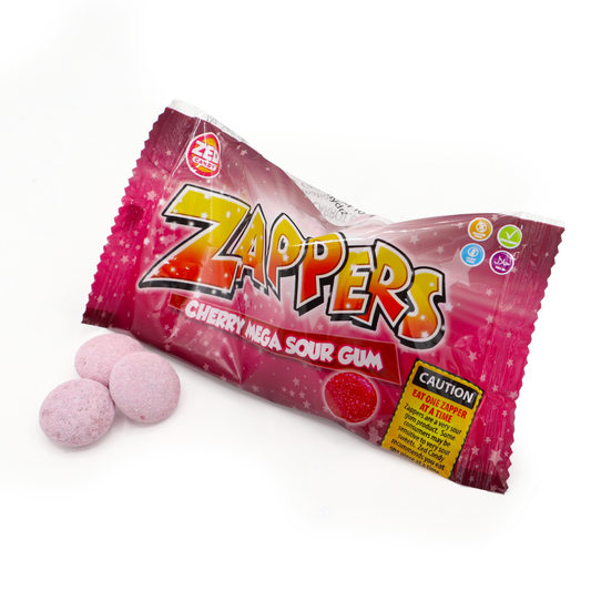 Zed Candy Zappers Cherry Mega Sour Gum 50g 50p PMP - 24 x 50g Bags