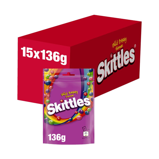Skittles Vegan Wild Berry Sweets Pouch Bag 136g - 15 x 136g Bags