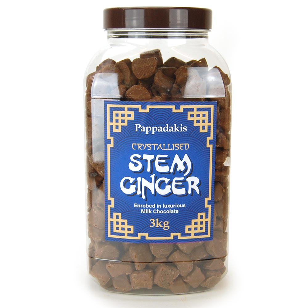 Pappadakis Milk Chocolate Crystallised Stem Ginger Jar 3kg - 1 x 3kg Jar