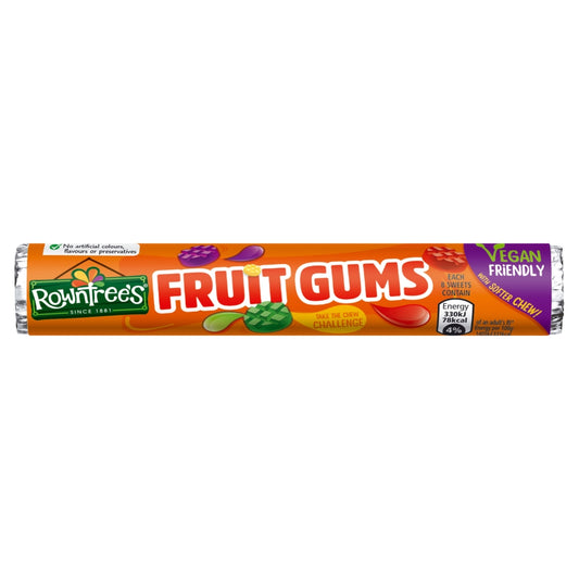 Rowntree's Fruit Gums Vegan Friendly Sweets Tube 43. 5g - 27 x 43. 5g Rolls