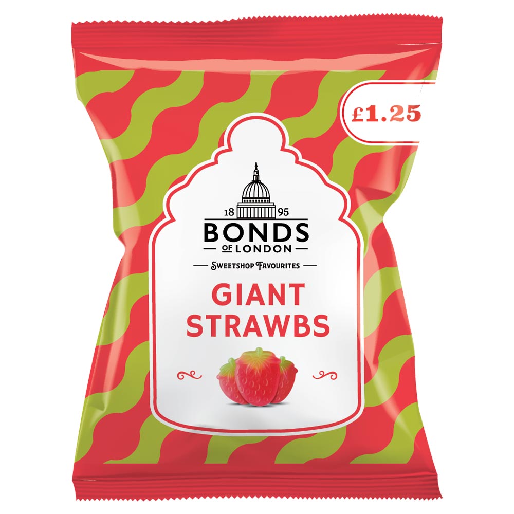 Bonds Giant Strawbs Bags 130g £1. 25 PMP - 12 x 130g Bags