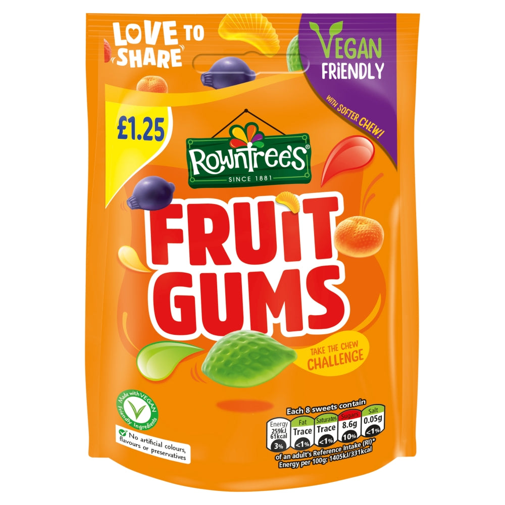 Rowntree's Fruit Gums Vegan Friendly Sweets Sharing Bag 120g PMP £1. 25 - 10 x 120g Bags