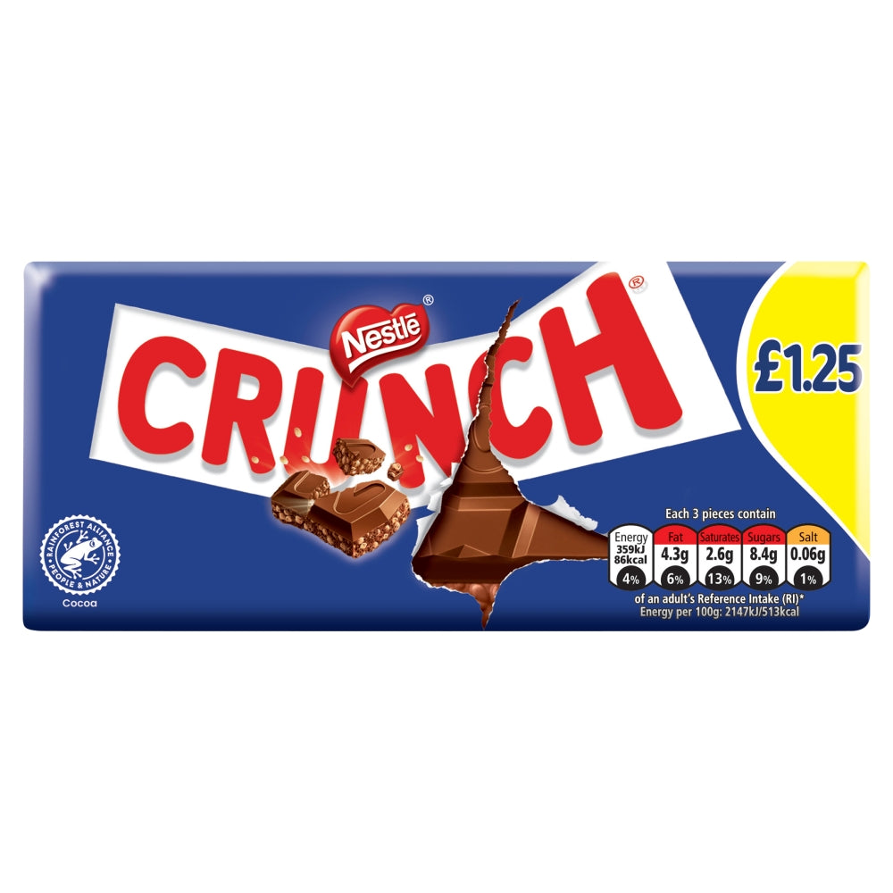 Nestle Crunch Milk Chocolate Sharing Bar 100g £1. 25 PMP - 16 x 100g Bars