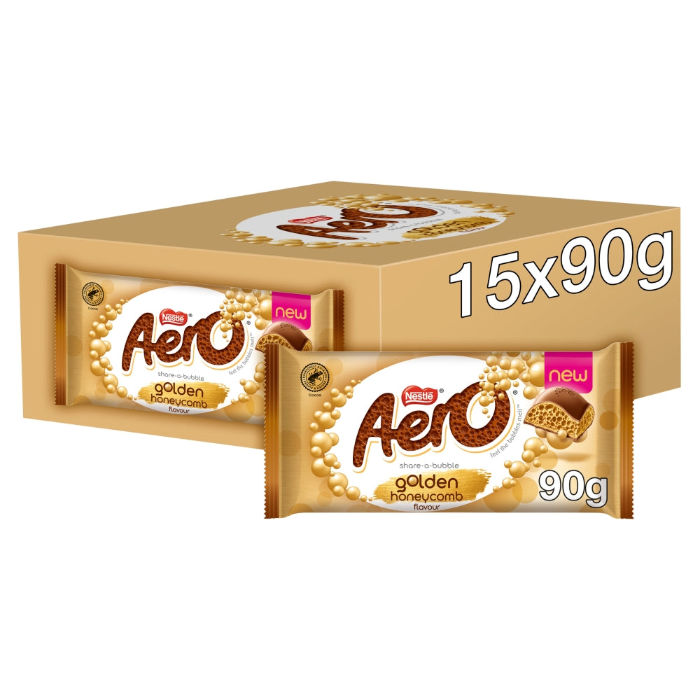 Aero Golden Honeycomb Chocolate Sharing Bar 90g - 15 x 90g Bars