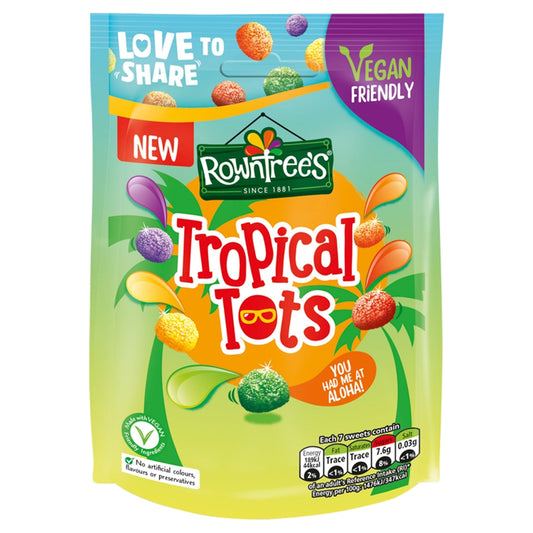 Rowntree's Tropical Tots Vegan Friendly Sweets Sharing Bag 140g - 10 x 140g Bags