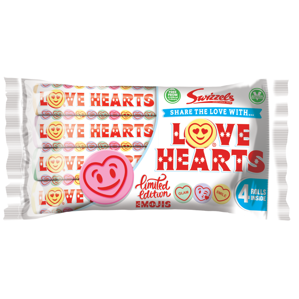 Swizzels Limited Edition Emojis Love Hearts 4 Pack 105g - 12 x (4 x 105g) Packs