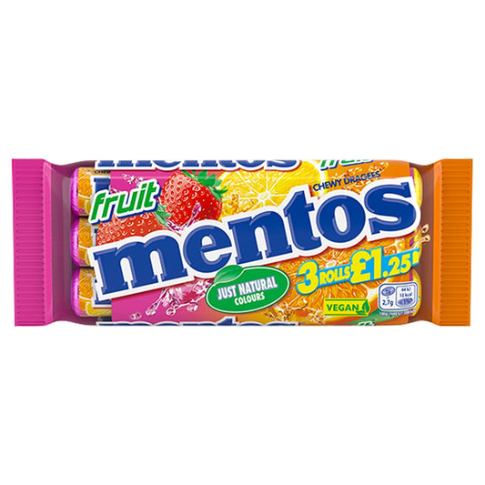 Mentos Chewy Dragees Fruit 3 Pack 114g £1. 25 PMP - 25 x (3 x 38g Rolls)