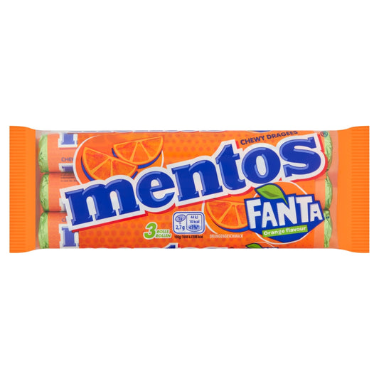 Mentos Fanta Chewy Dragees Orange Flavour 3 Pack 114g - 25 x (3 x 38g Rolls)