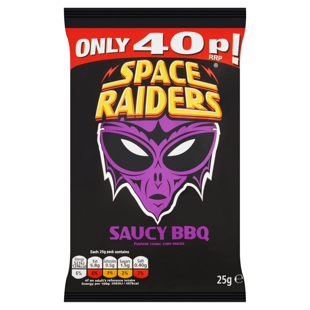 Space Raiders Saucy BBQ Crisps 25g 40p PMP - 36 x 25g Bags