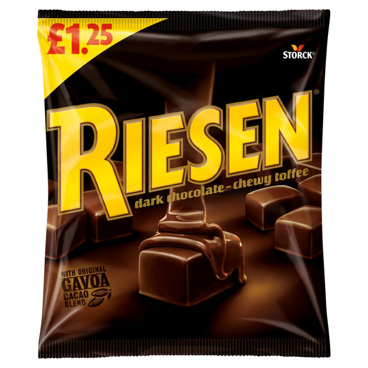 Riesen Dark Chocolate Chewy Toffee Bag 110g - 12 x 110g Bags