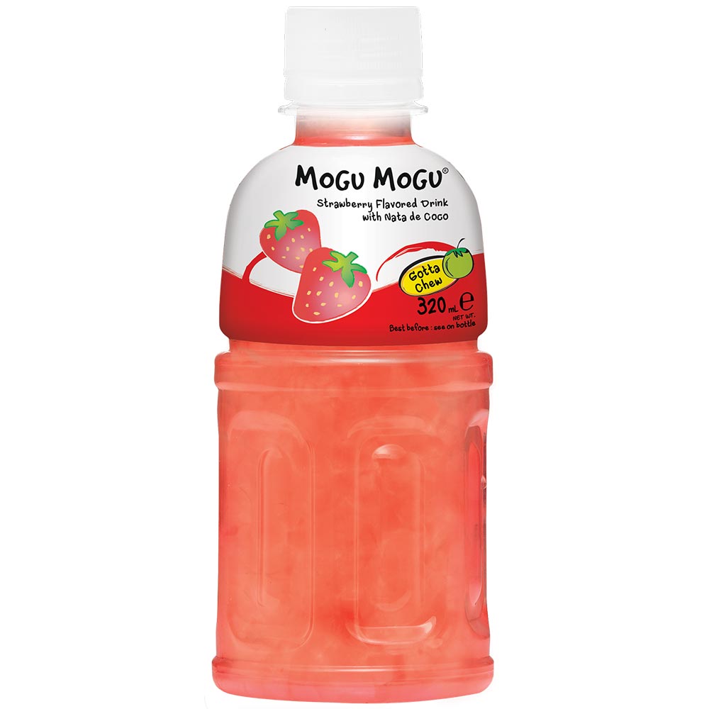 Mogu Mogu Strawberry Flavoured Drink with Nata de Coco Bottle 320ml - 6 x 320ml Bottles