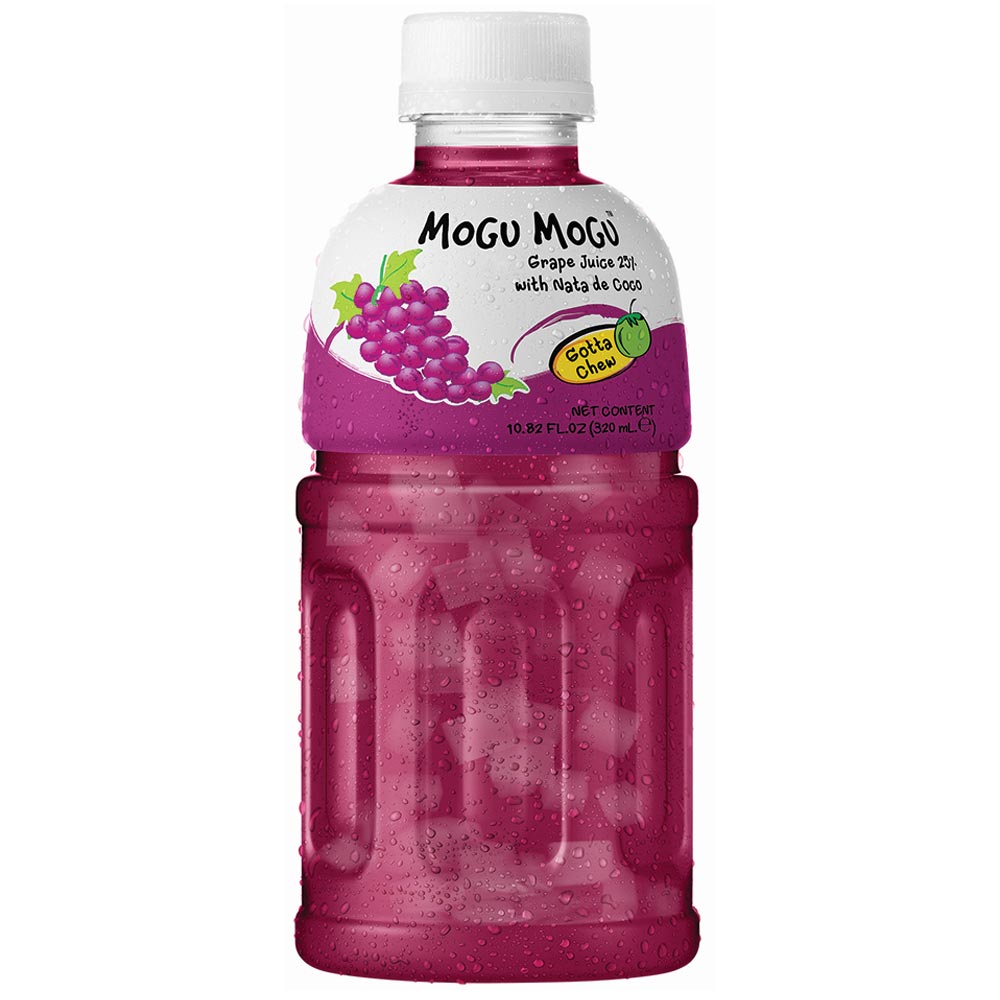 Mogu Mogu Grape Flavoured Drink with Nata de Coco Bottle 320ml - 6 x 320ml Bottles