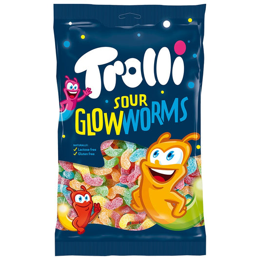 Trolli Sour Glow Worms Bags 150g - 24 x 150g Bags