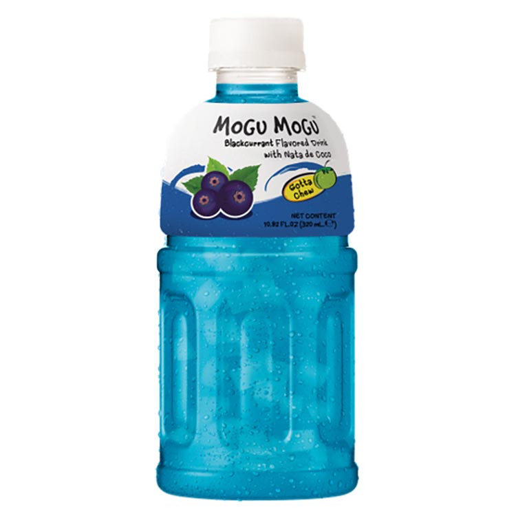 Mogu Mogu Blackcurrant Flavoured Drink with Nata de Coco Bottle 320ml - 6 x 320ml Bottles