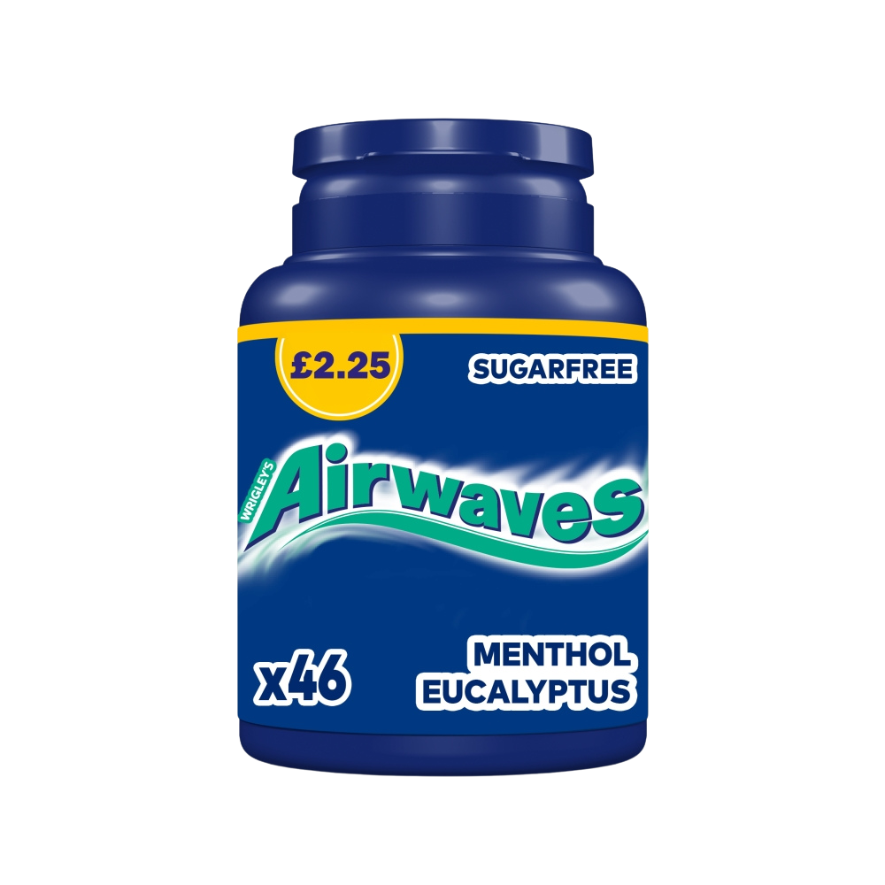 Airwaves Menthol & Eucalyptus Sugarfree Chewing Gum £2. 25 PMP Bottle 46 Pieces - 6 x 65g Bottles