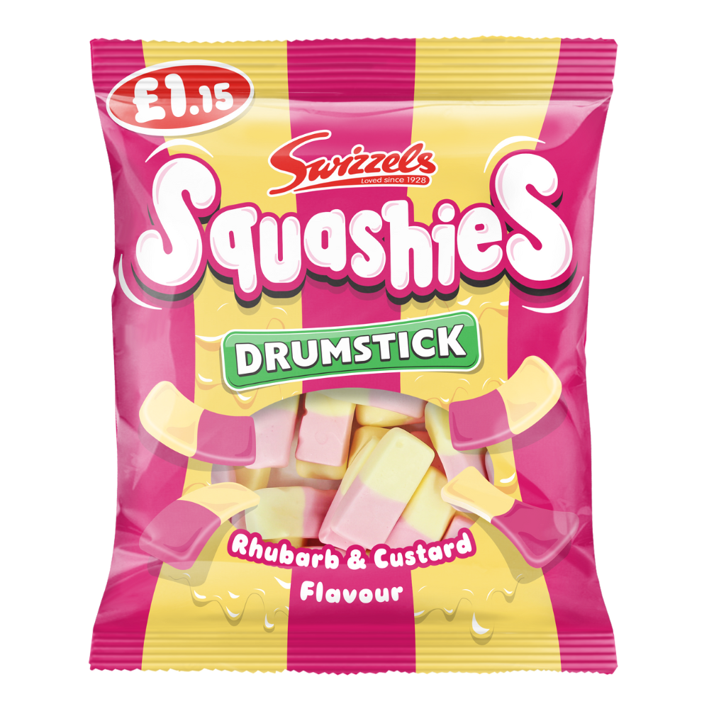 Swizzels Drumstick Squashies Rhubarb & Custard Flavour Bag 120g £1. 15 PMP - 12 x 120g Bags