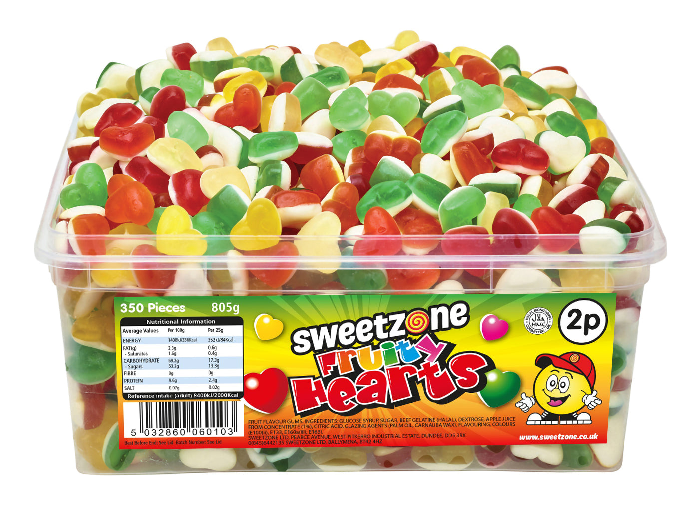 Sweetzone Fruity Hearts 2p Tub 805g - 1 x 805g Tub
