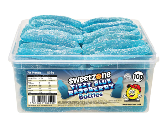 Sweetzone Giant Fizzy Blue Raspberry Bottles 10p Tub - 1 x 805g Tub (Approx. 70 Sweets)