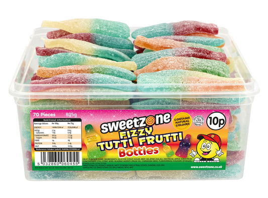 Sweetzone Fizzy Tutti Frutti Bottles 10p Tub 805g - 1 x 805g Tub