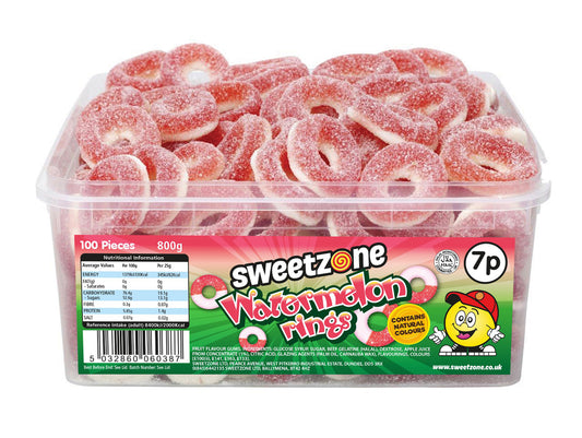 Sweetzone Watermelon Rings 7p Tub 800g - 1 x 800g Tub (Approx. 100 Sweets)
