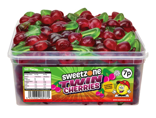 Sweetzone Twin Cherries 7p Tub 800g - 1 x 800g Tub (Approx. 100 Sweets)