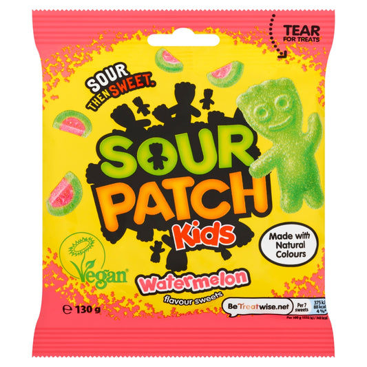 Sour Patch Kids Watermelon Flavour Sweets Bag 130g - 10 x 130g Bags