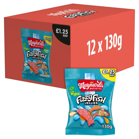 Maynards Bassetts Fizzy Fish Jellies Bag 130g £1. 25 PMP - 12 x 130g Bags