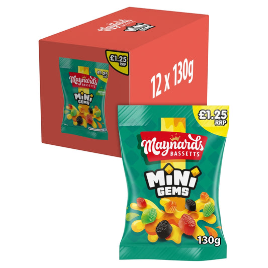 Maynards Bassetts Mini Gems Sweets Bag £1. 25 PMP 130g - 12 x 130g Bags