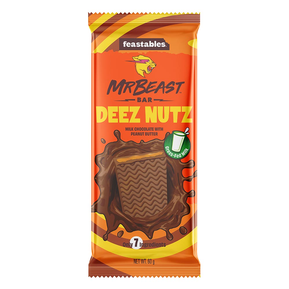 Feastables MrBeast Milk Chocolate With Peanut Butter Deez Nutz Bar 60g - 10 x 60g Bars