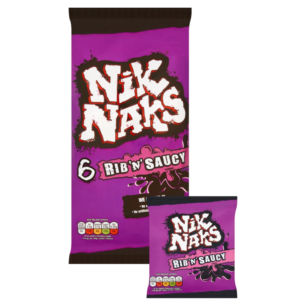 Nik Naks Rib 'N' Saucy Crisps 6 Pack - 24 x (6 x 20g Bags)