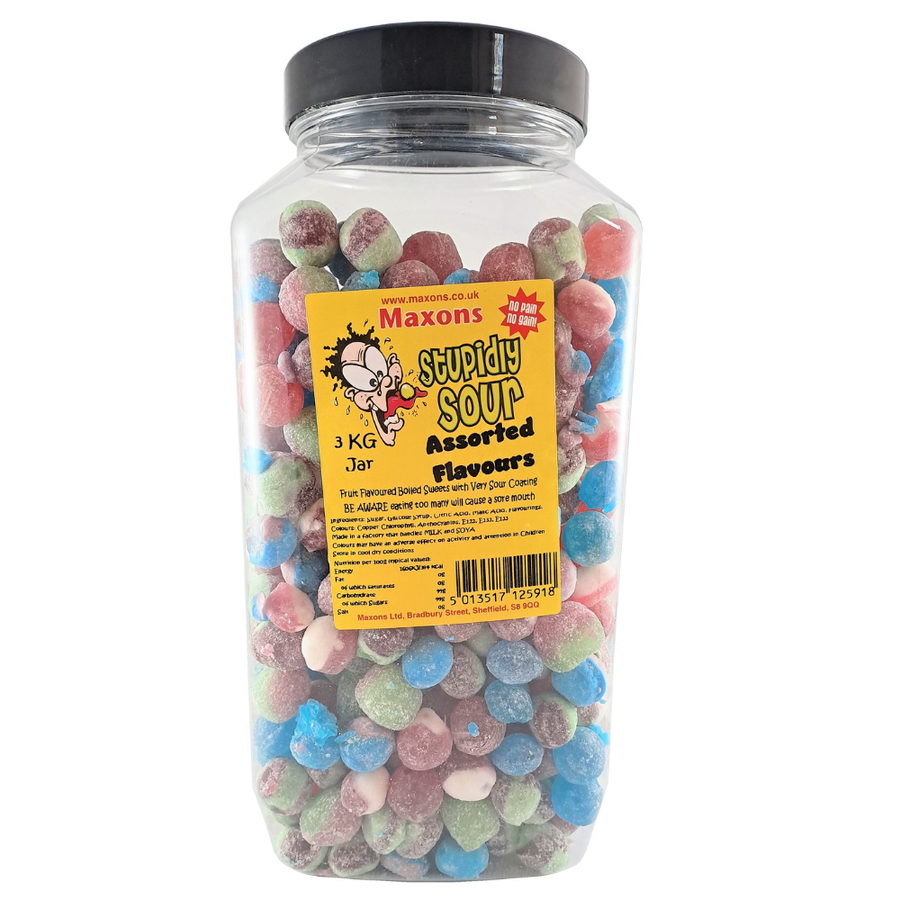 Maxon's Stupidly Sour Assorted Jar 3kg - 1 x 3kg Jar
