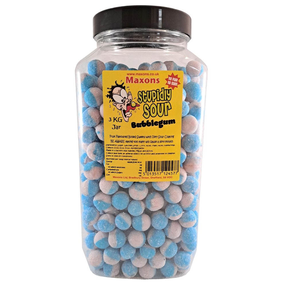 Maxon's Stupidly Sour Bubblegum Sweets Jar 3kg - 1 x 3kg Jar