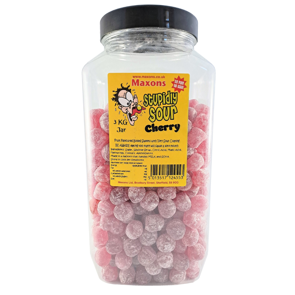 Maxon's Stupidly Sour Cherry Sweets Jar 3kg - 1 x 3kg Jar