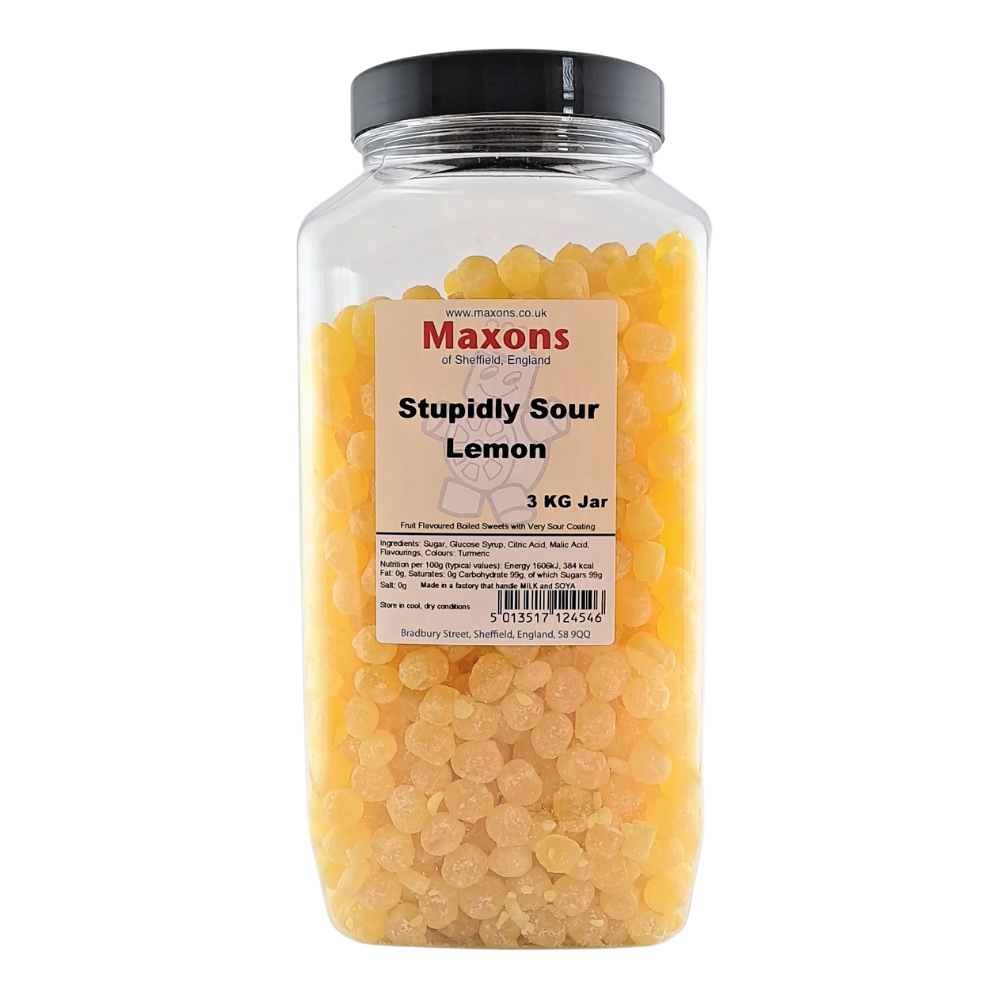 Maxon's Stupidly Sour Lemon Sweets Jar 3kg - 1 x 3kg Jar