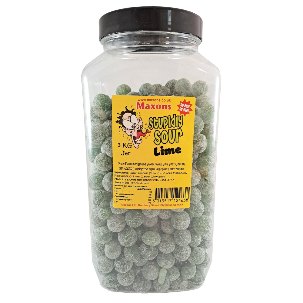 Maxon's Stupidly Sour Lime Sweets Jar 3kg - 1 x 3kg Jar