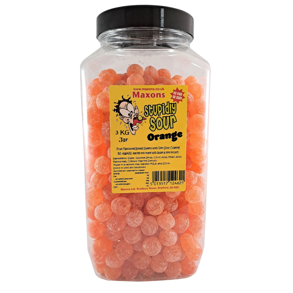 Maxon's Stupidly Sour Orange Sweets Jar 3kg - 1 x 3kg Jar
