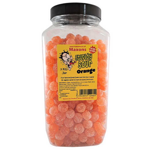Maxon's Stupidly Sour Orange Sweets Jar 3kg - 1 x 3kg Jar