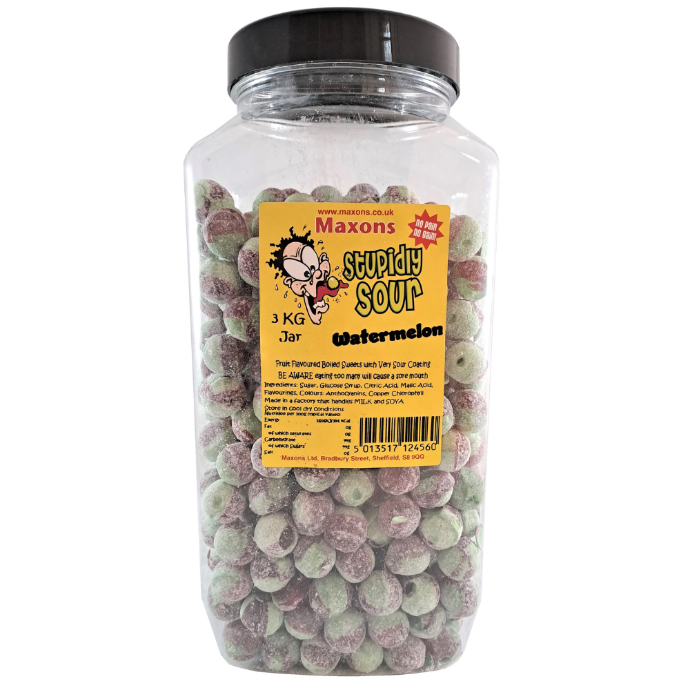 Maxon's Stupidly Sour Watermelon Sweets Jar 3kg - 1 x 3kg Jar