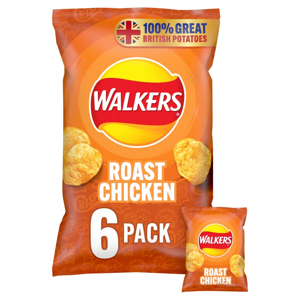 Walkers Roast Chicken Crisps 6 Pack - 30 x (6 x 25g)