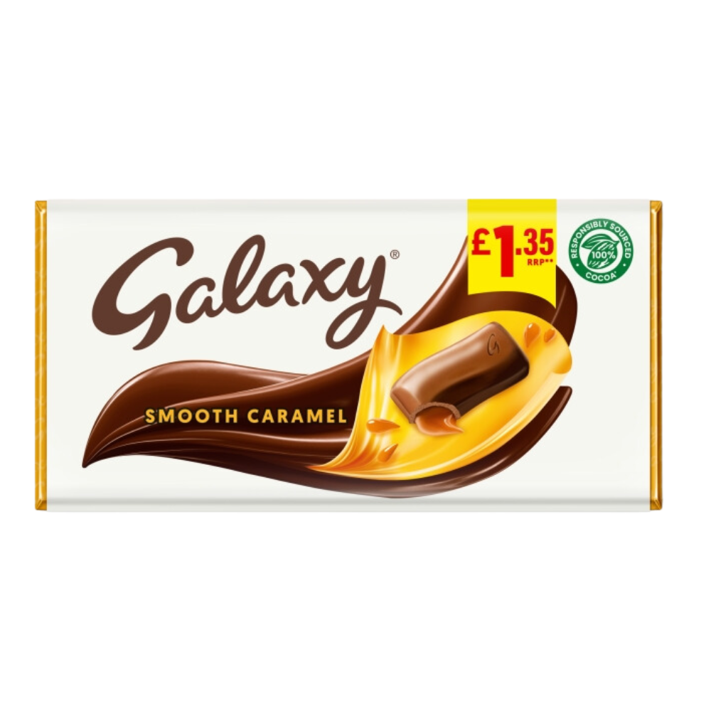 Galaxy Smooth Caramel & Milk Chocolate Block Bar £1. 35 PMP 135g - 24 x 135g Bars