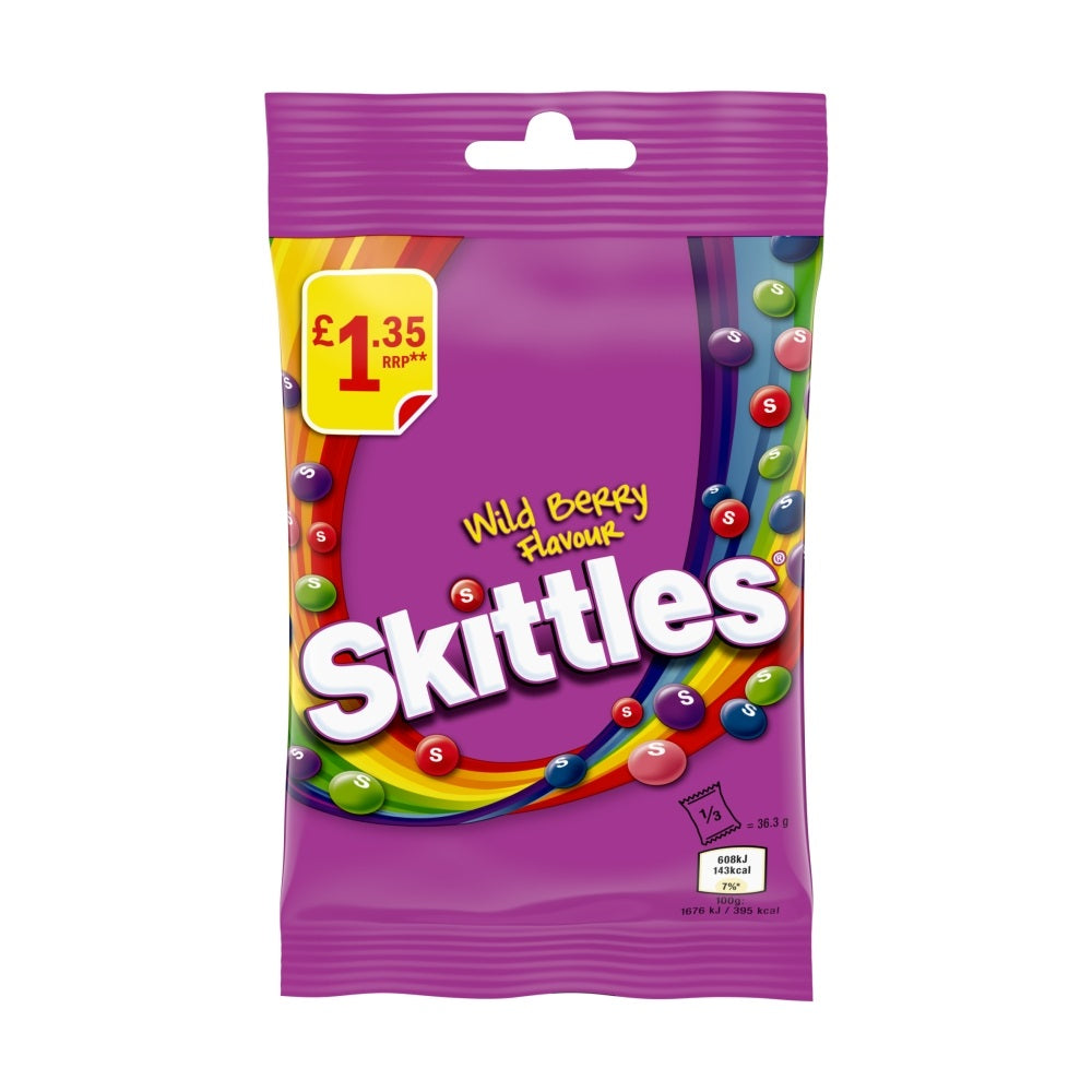 Skittles Vegan Chewy Sweets Wild Berry Fruit Flavoured Treat Bag £1. 35 PMP 109g - 14 x 109g Bags