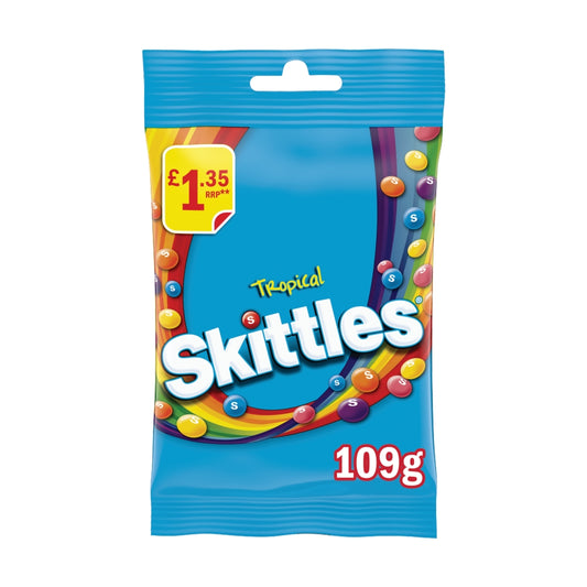 Skittles Vegan Chewy Sweets Tropical Fruit Flavoured Treat Bag £1. 35 PMP 109g - 14 x 109g Bags